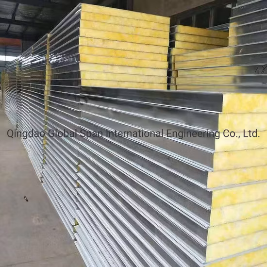 Costruzione del pannello per soffitti della cella frigorifera Struttura in acciaio con facciata in poliuretano Isolamento acustico Sendwich Parete in PU pulito Pannelli esterni in metallo composito di alluminio GRP